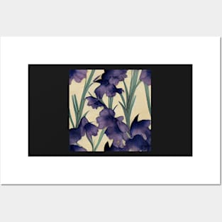 Dark Purple Iris Chiyogami Pattern Posters and Art